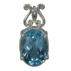 Oval Blue Topaz Pendant, Sterling Silver